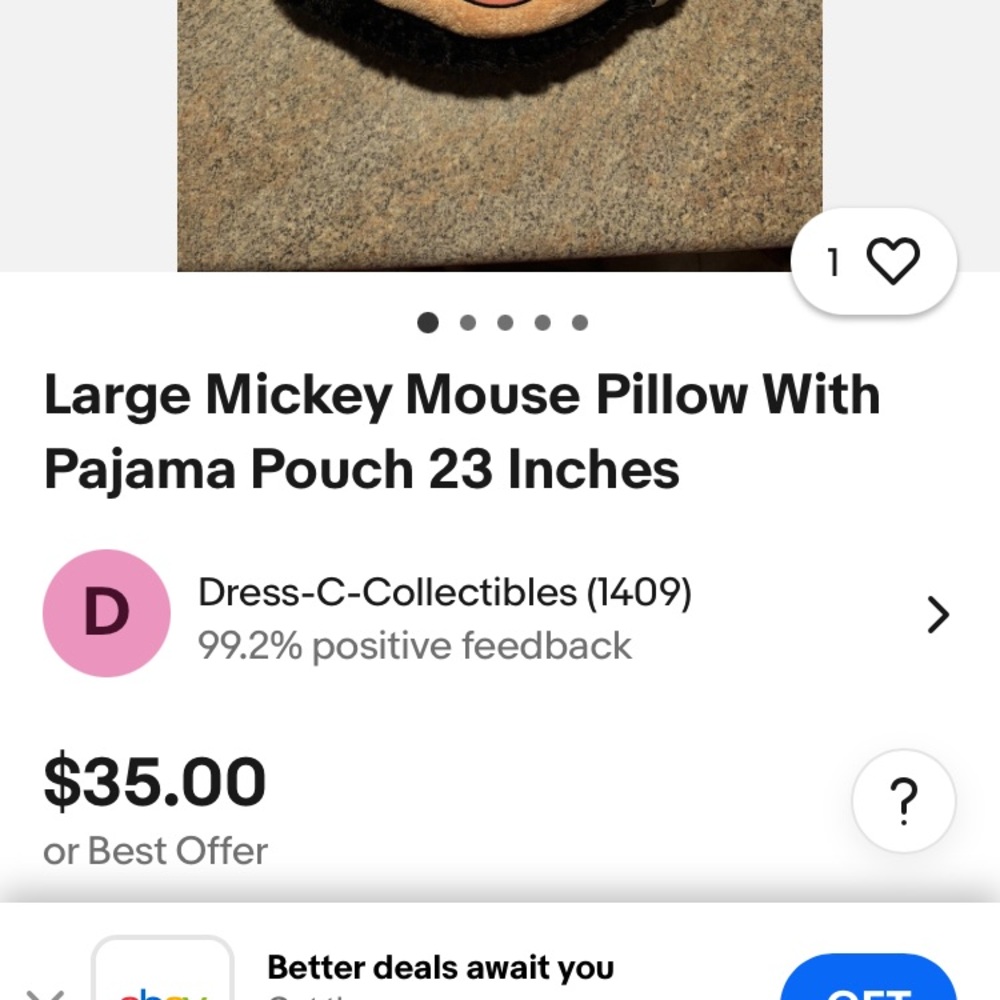 Vintage 2000’s Mickey Mouse pajama pouch Pillow - Picture 5 of 6